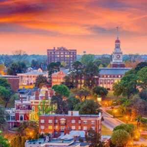 Scenic view of city at dusk